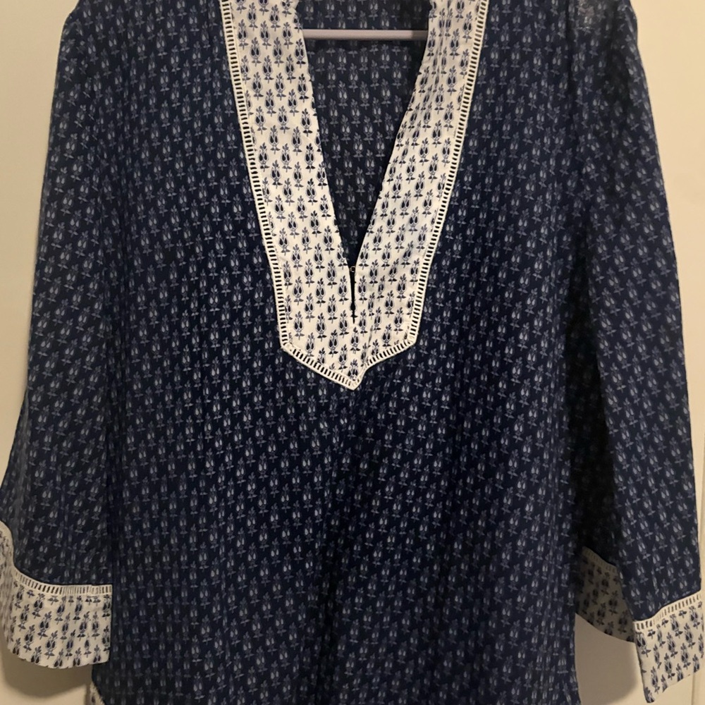 Tory Burch Navy and White Floral Blouse